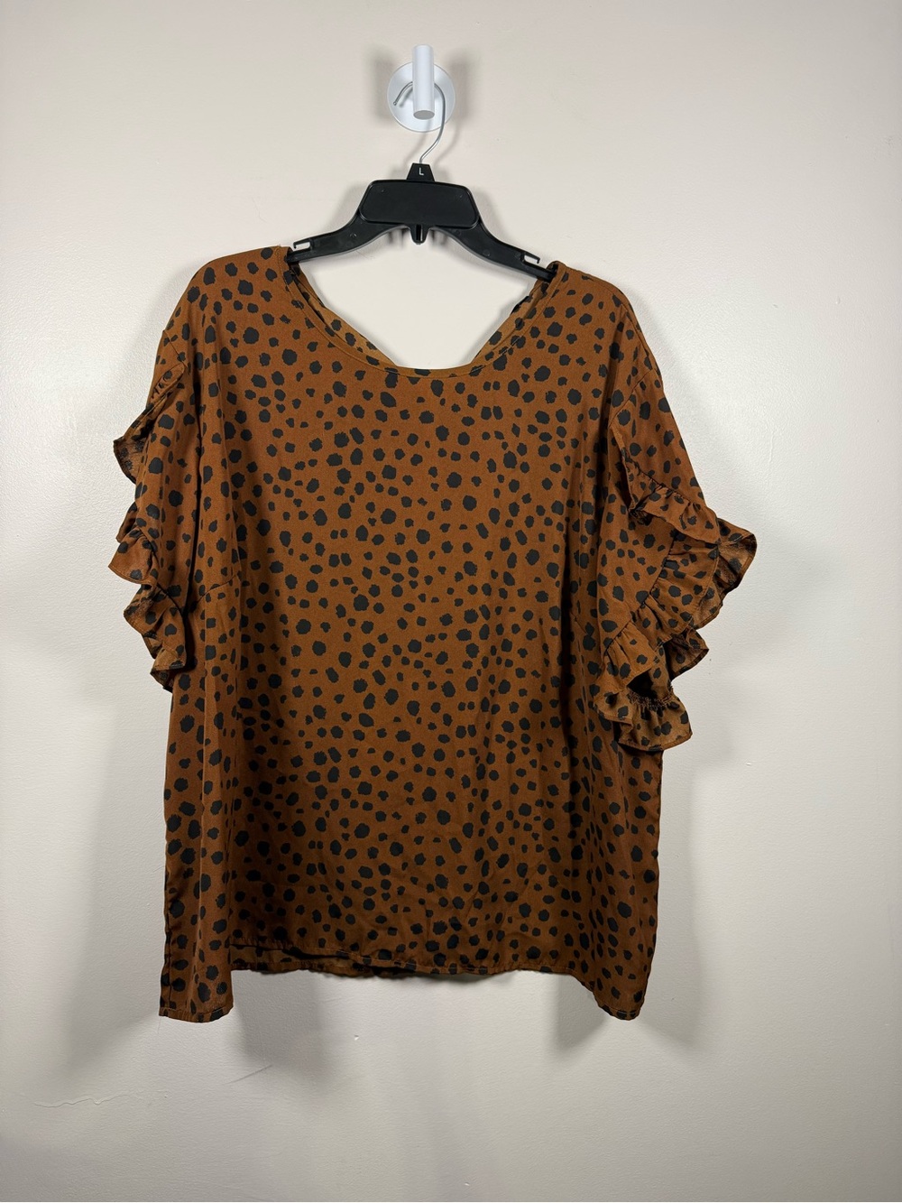 Brown Polka Dot Ruffle Sleeve Tunic Top